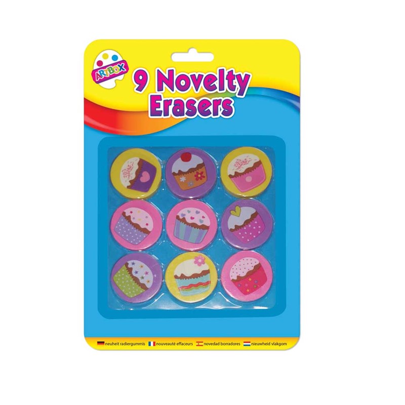 Pack of 9 Owl or Cupcake Novelty Erasers