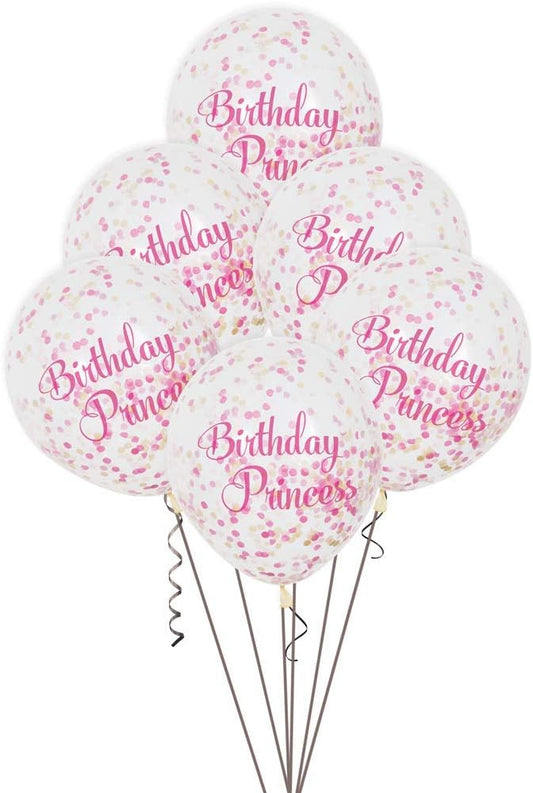 Pack of 6 Pink Princess Clear Latex Balloons with Confetti 12"