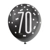 Pack of 6 Birthday Glitz Black, Silver, & White Number 70 12" Latex Balloons
