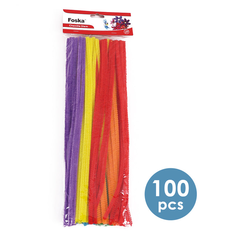 Pack of 100 Assorted Colour Chenille Stem Pipe Cleaners 0.6 x 30cm