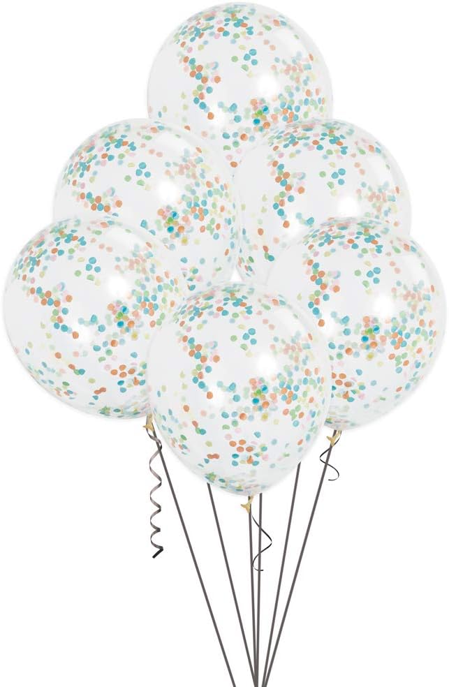 Pack of 6 Clear Latex Balloons with Multi-Colored Confetti 12"