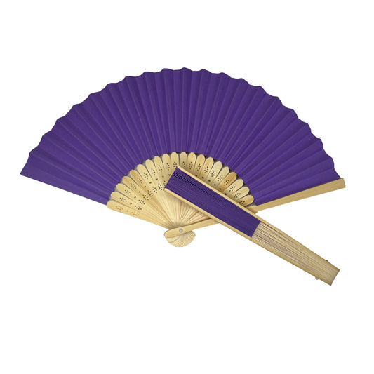 Purple Paper Foldable Hand Held Bamboo Wooden Fan by Parev