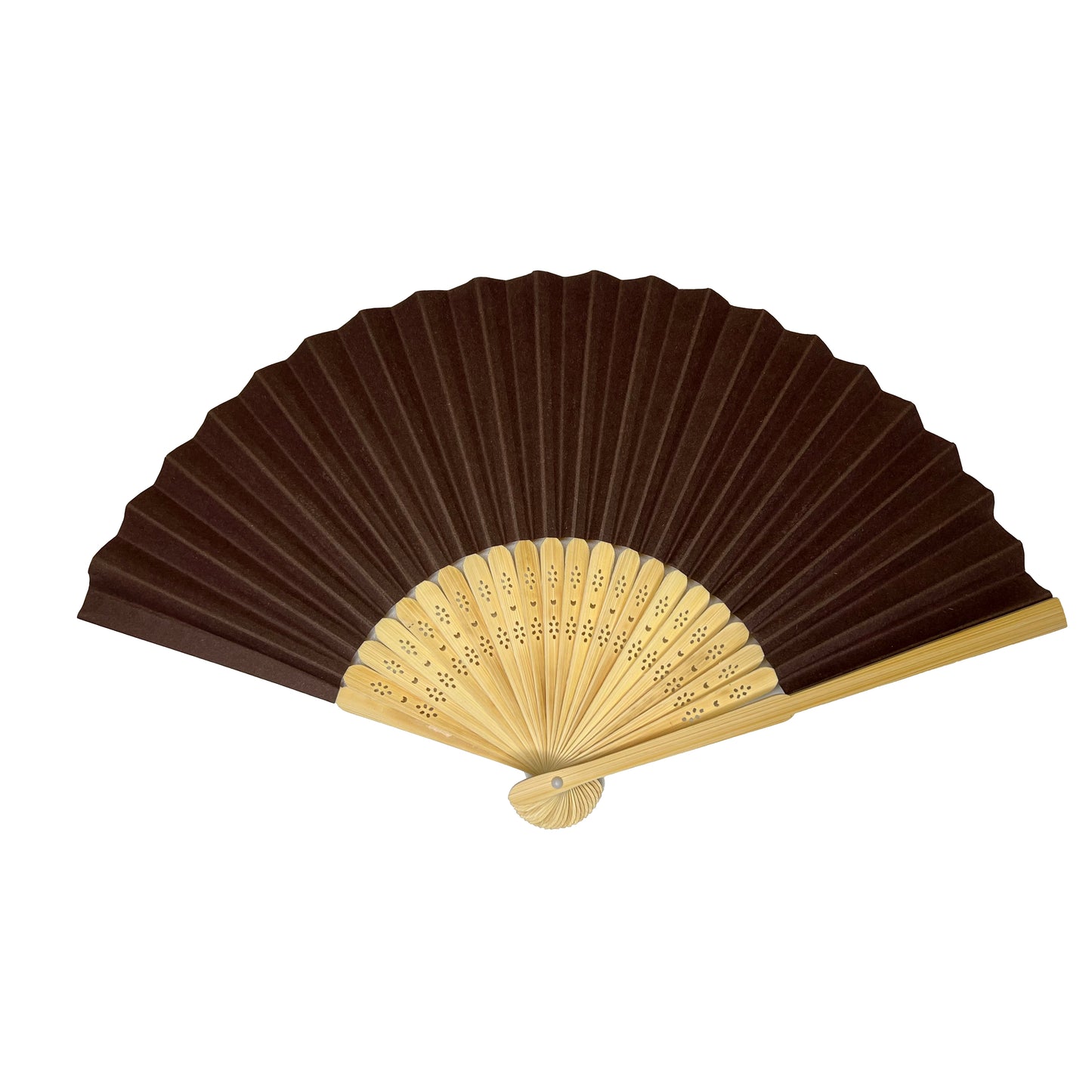 Brown Paper Foldable Hand Held Bamboo Wooden Fan by Parev