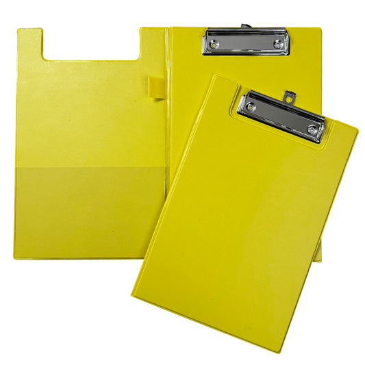 A5 Yellow Foldover Clipboard with Pen Holder