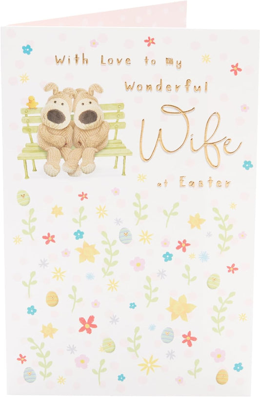 To My Wonderful Wife Boofles Sitting on Bench Easter Card