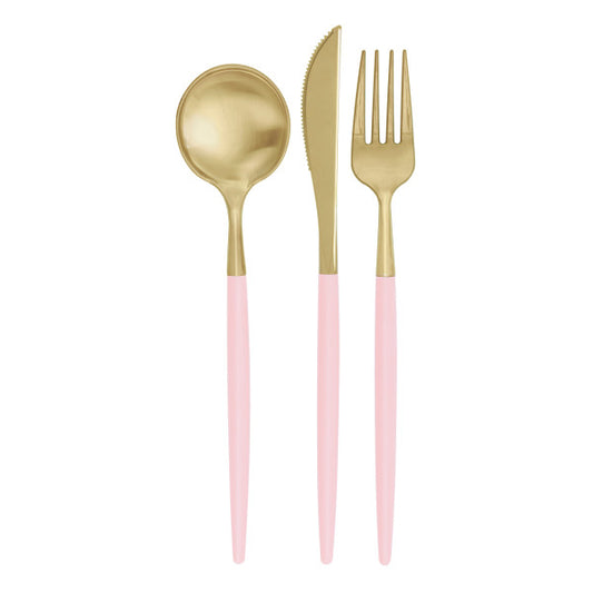 Pack of 12 Metallic Gold & Light Pink Assorted Plastic Cutlery