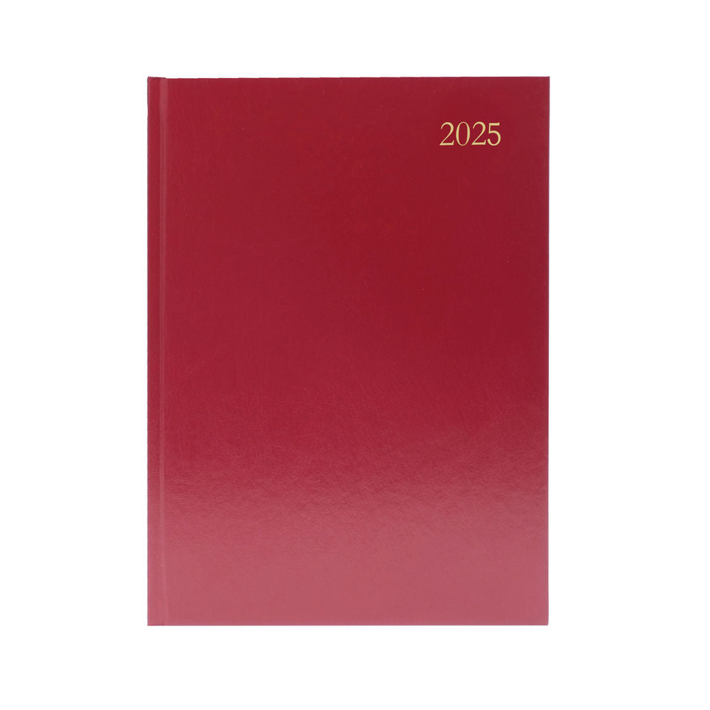 Janrax 2025 A5 Day Per Page Burgundy Desk Diary