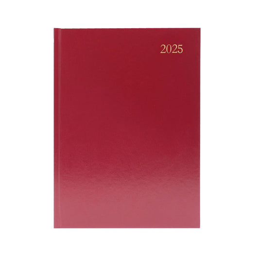 Janrax 2025 A5 Day Per Page Burgundy Desk Diary