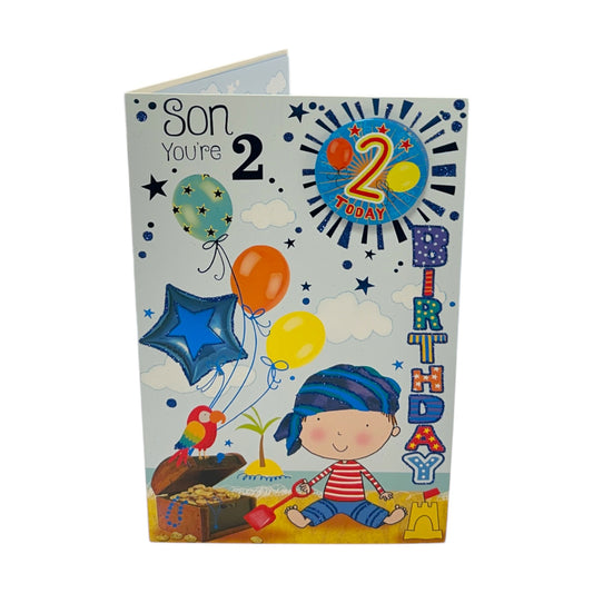 Son Age 2 Juvenile Boy Near Beachside Birthday Card With Badge