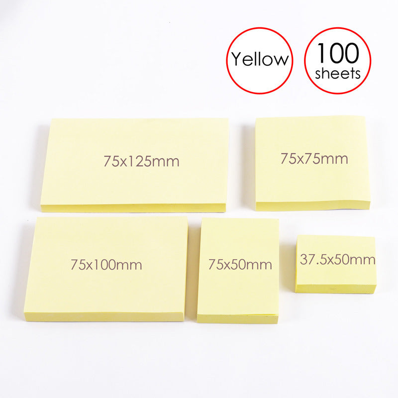 Pack of 100 Yellow Self Sticky Notes Yellow 75mm x 125mm