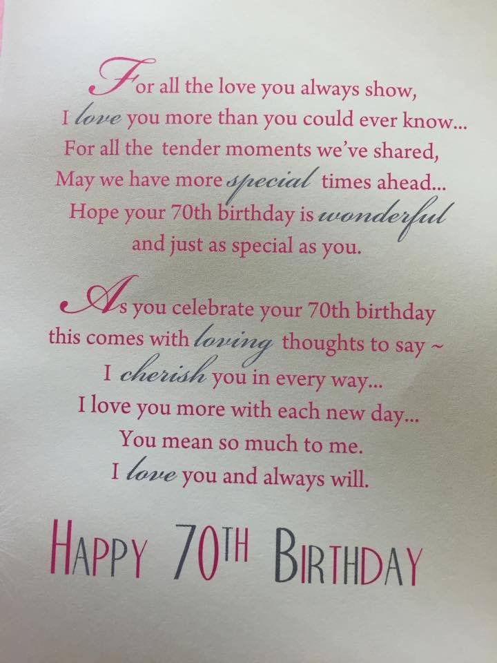 Wife With Love Age 70 Sentiment Style Birthday Card