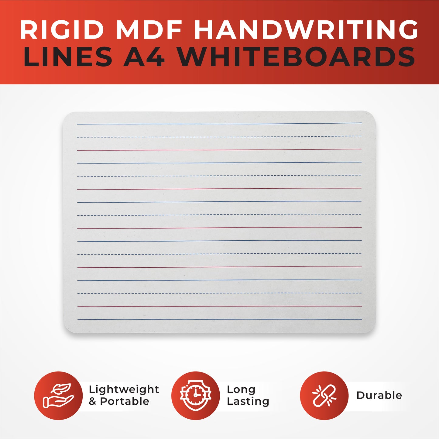 Pack of 6 Rigid MDF Handwriting Lines A4 Whiteboards