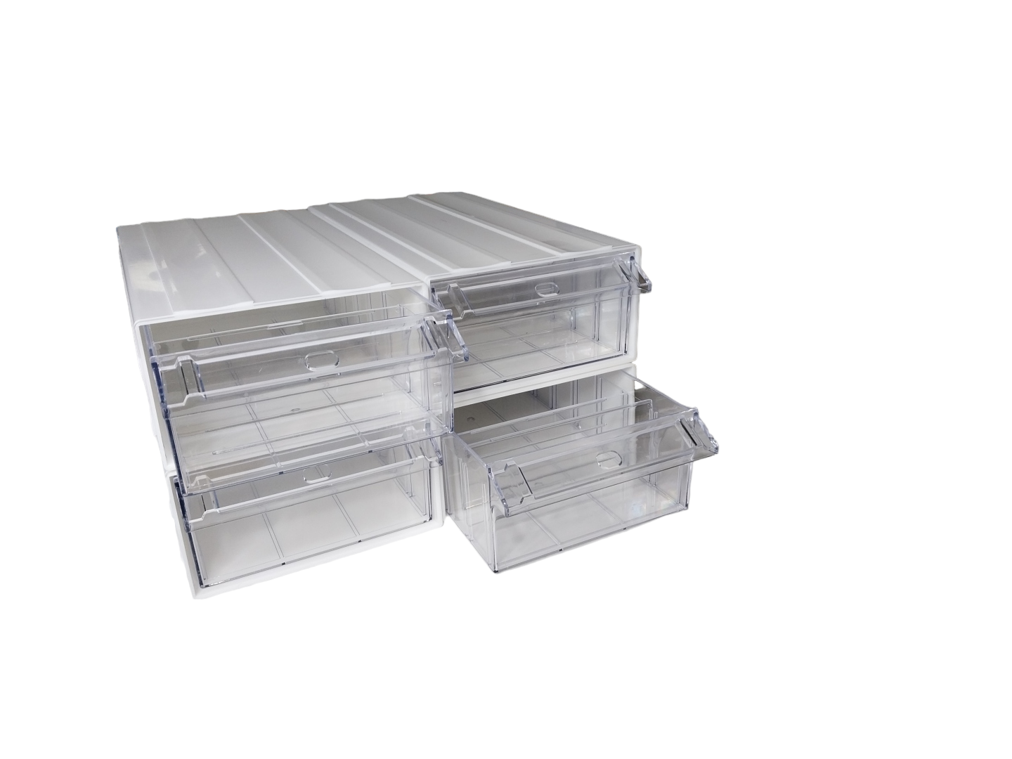 White Stackable Plastic Storage Drawers L322xW160xH87mm with Removable Compartments