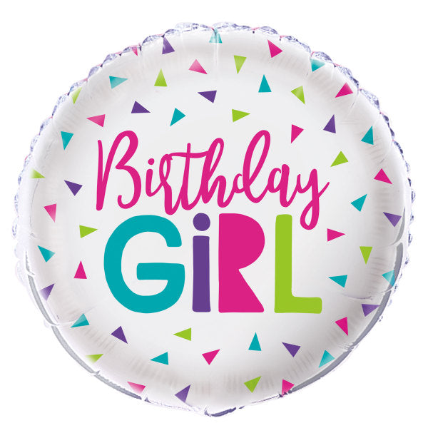 Confetti Birthday Girl Round Foil Balloon 18"