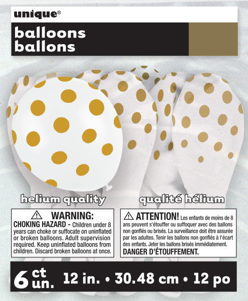 Pack of 6 Gold Dots 12" Latex Balloons