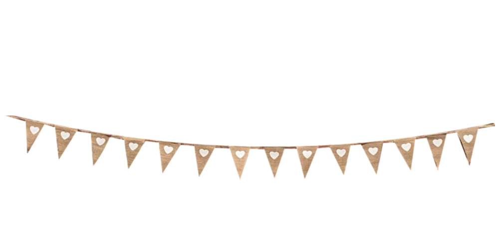 Hessian White Hearts Bunting 3m with 14 Pennants