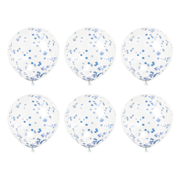 Pack of 6 Clear Latex Balloons with Royal Blue Confetti 12"