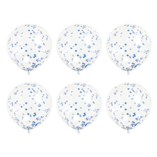 Pack of 6 Clear Latex Balloons with Royal Blue Confetti 12"