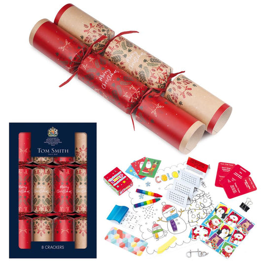 Pack of 8 12.5" Red and Kraft Christmas Family Crackers