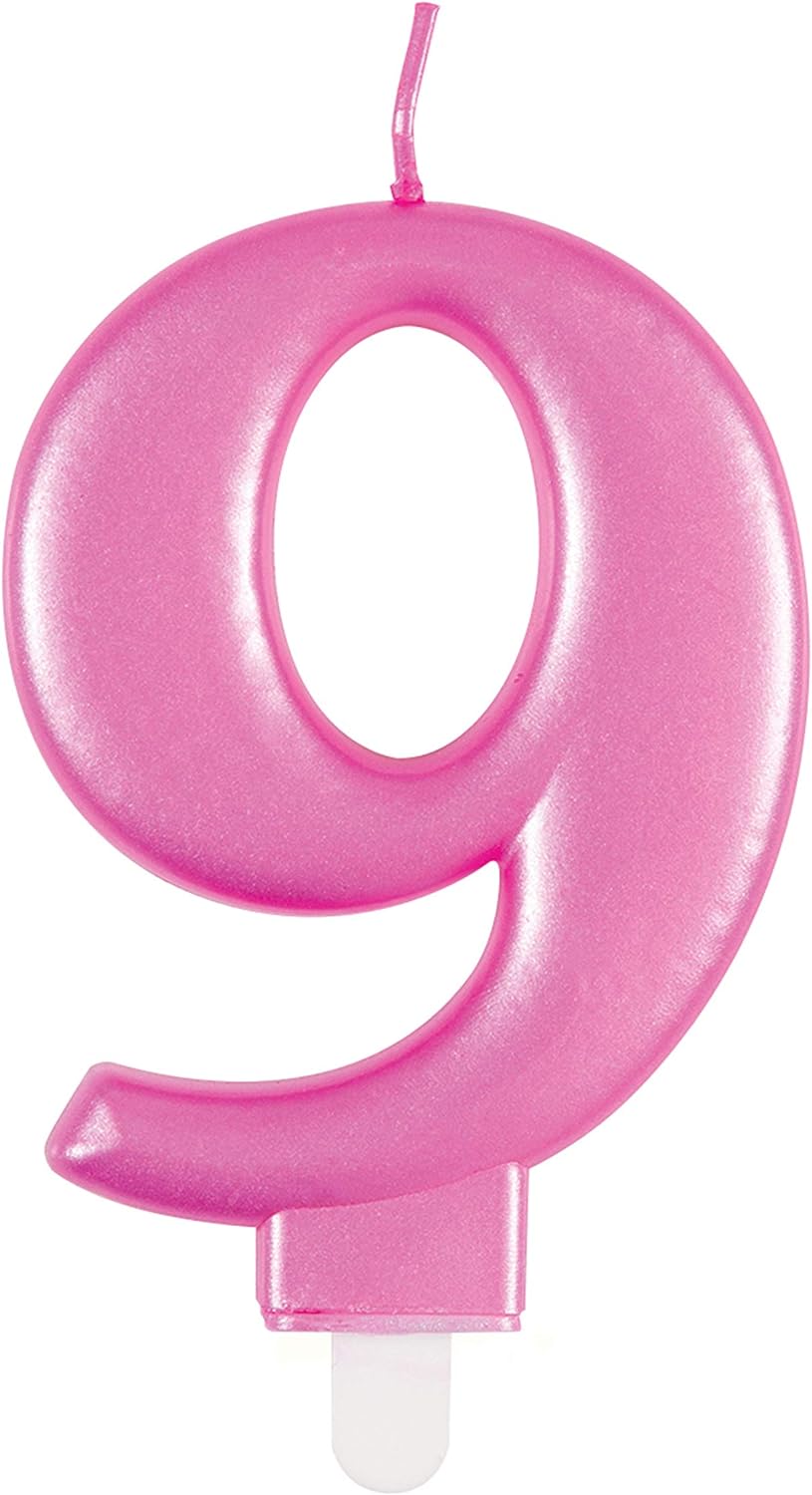 Metallic Pink Number 9 Birthday Candle