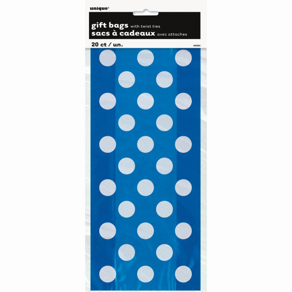 Pack of 20 Royal Blue Dots Cellophane Bags