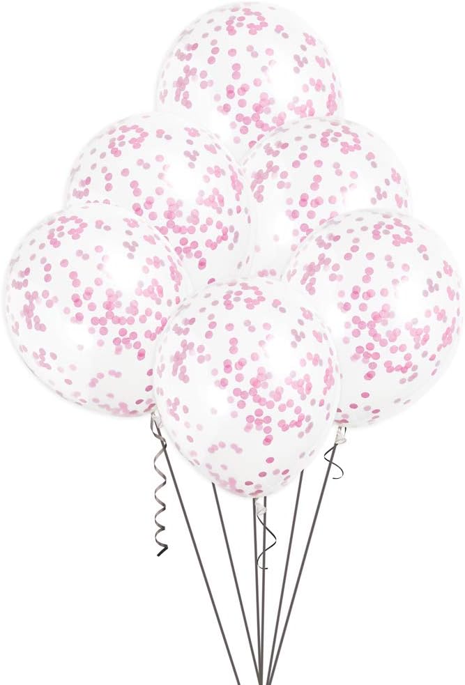 Pack of 6 Clear Latex Balloons with Hot Pink Confetti 12"