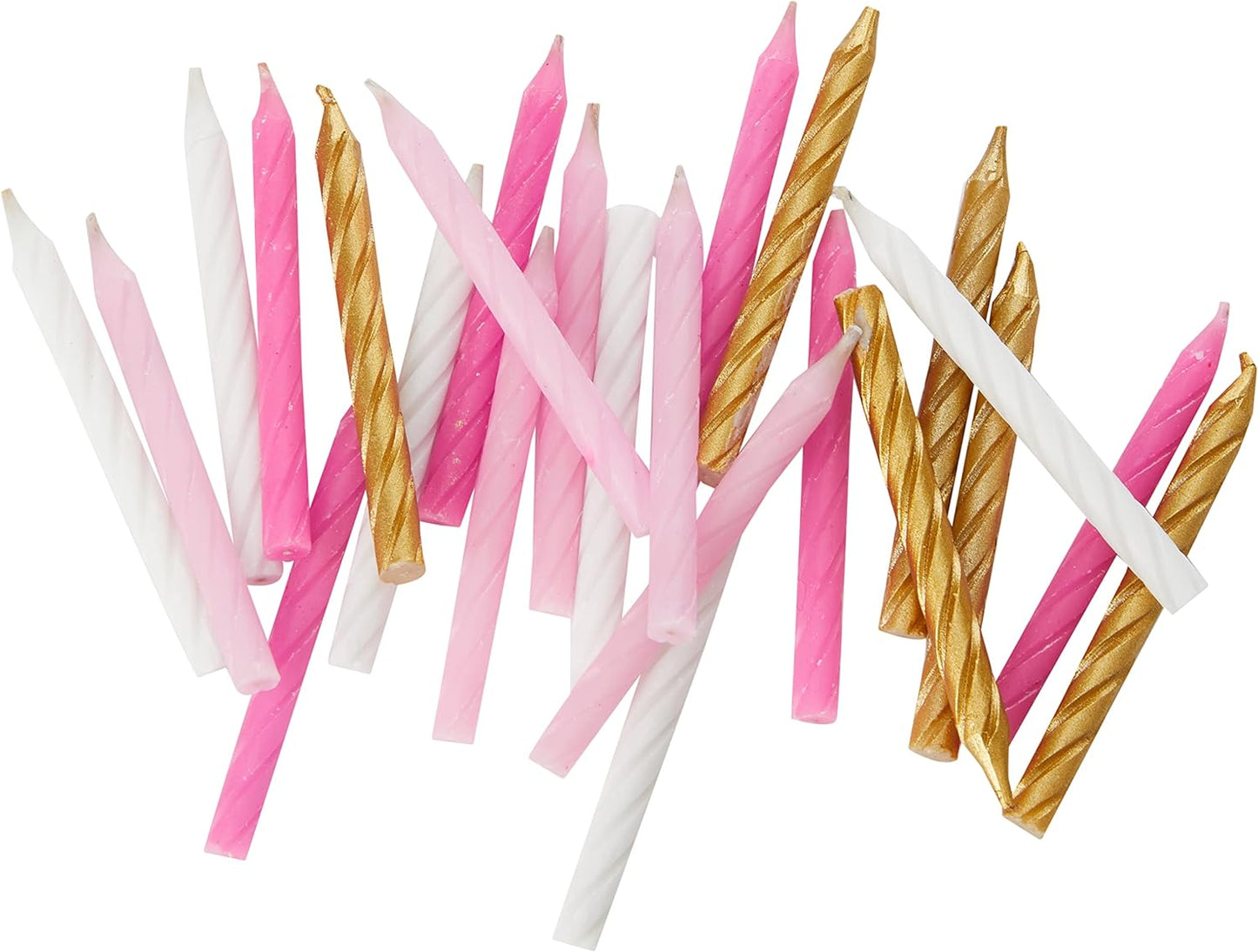 Pack of 24 Pink, White & Gold Spiral Birthday Candles