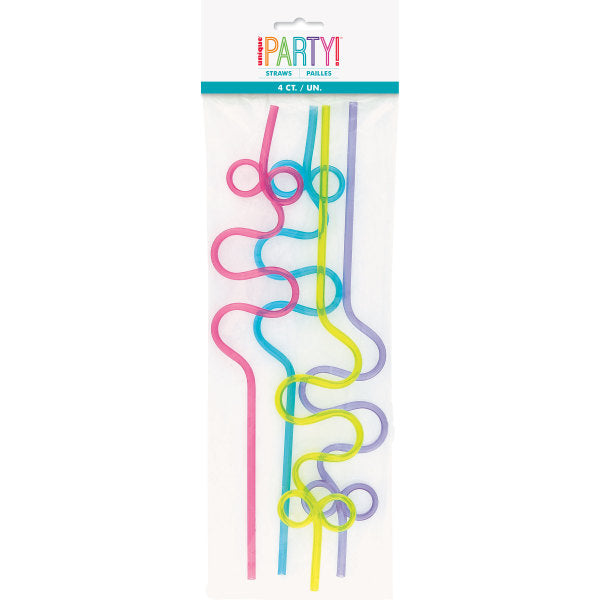 Pack of 4 12" Plastic Squiggle Straws