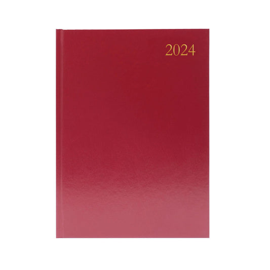 2024 A4 Day Per Page Burgundy Desk Diary