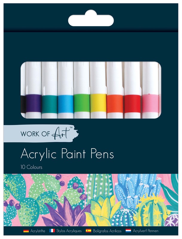 Pack of 10 Assorted Coloured Acrylic Paint Pens