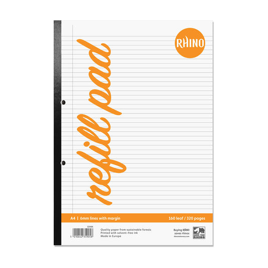 Rhino A4 160 Leaf 6mm Lined with Margin Refill Pad