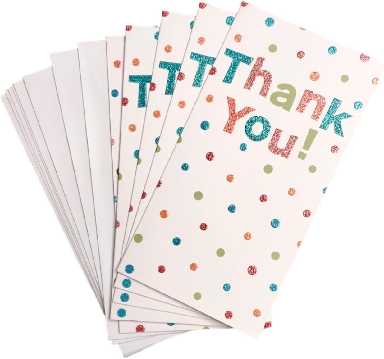 Pack of 8 Glitter Finished Thank You Cards with Spots