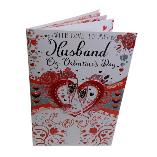 For Husband Hearts & Champagne Glass Design 8 Pages Insert Valentine's Day Card