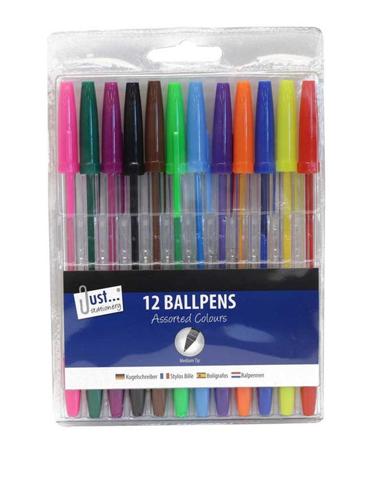 Pack of 12 Multicoloured Ballpoint Pens