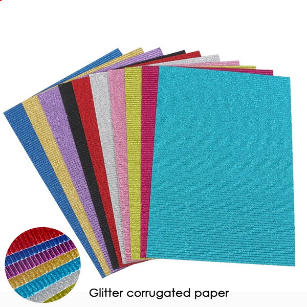 Pack of 10 Assorted Colour A4 Glitter Corrugated Craft Paper