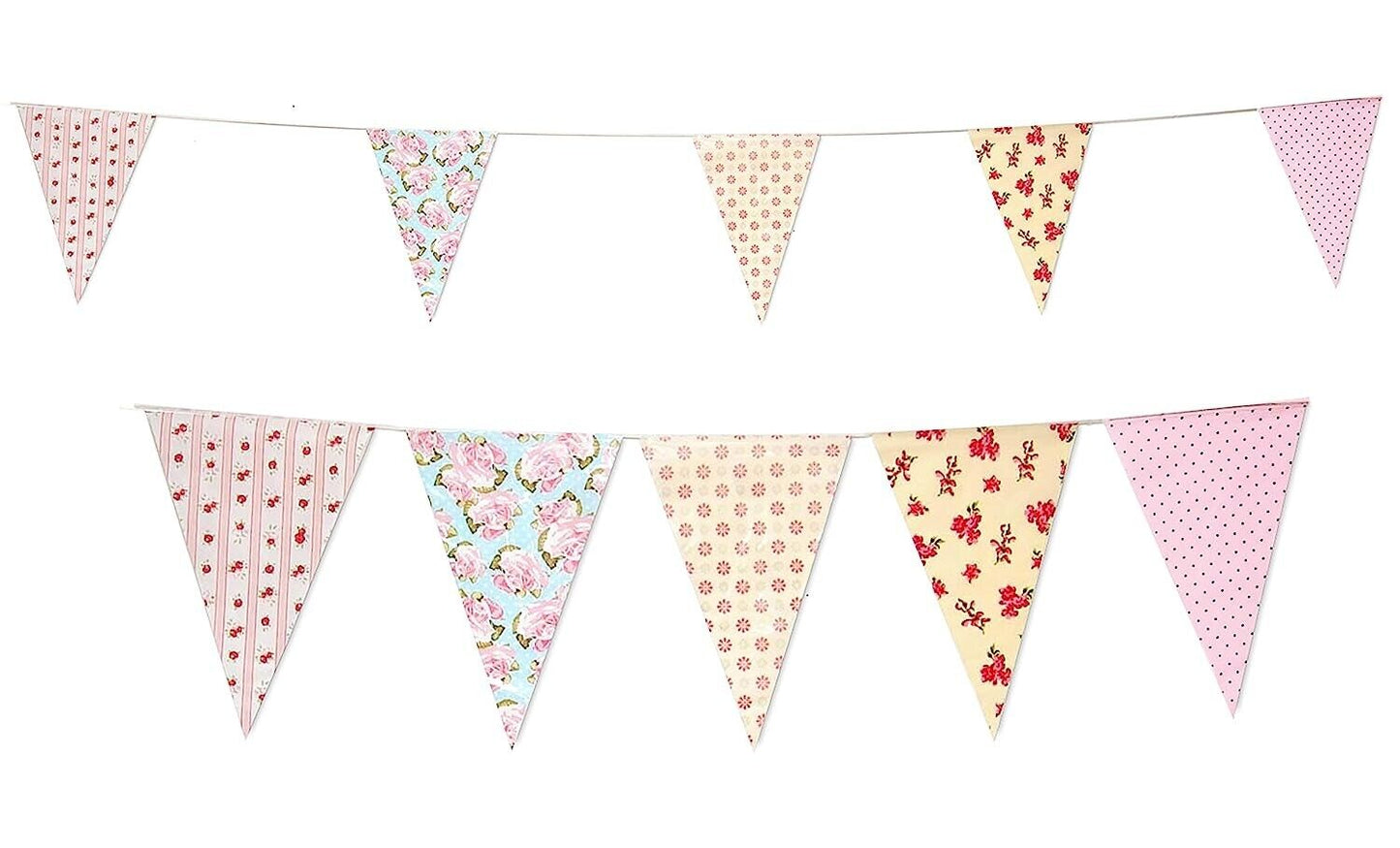 Yellow and Peach Shabby Chic Vintage Print Bunting with 35 Pennants