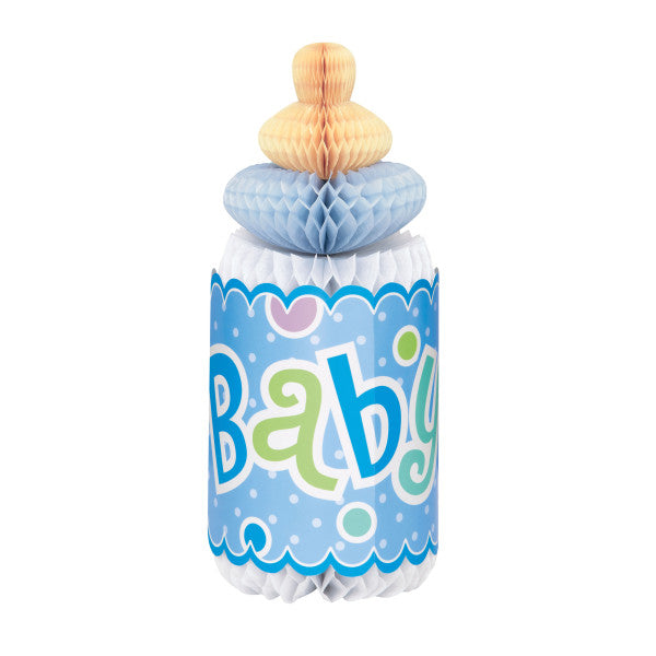 Blue Dots Baby Shower Bottle Shaped Honeycomb Decoration, 12"