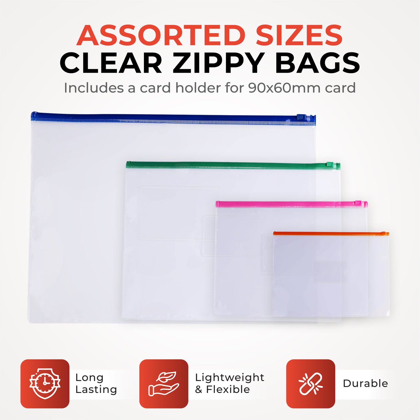 Pack of 12 A5 Clear Zippy Bags with White Zip