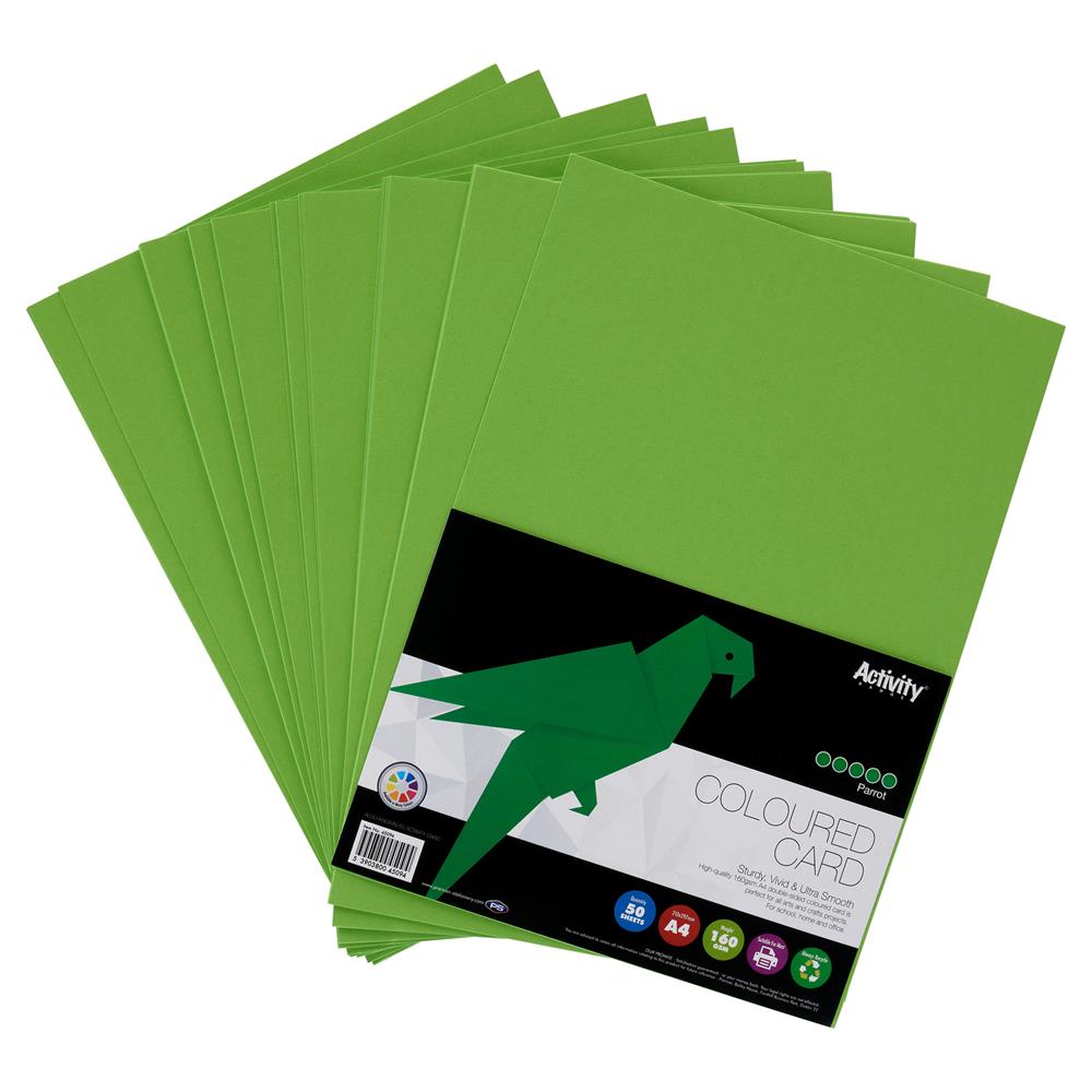 Pack of 50 Sheets A4 Parrot Green 160gsm Card by Premier Activity