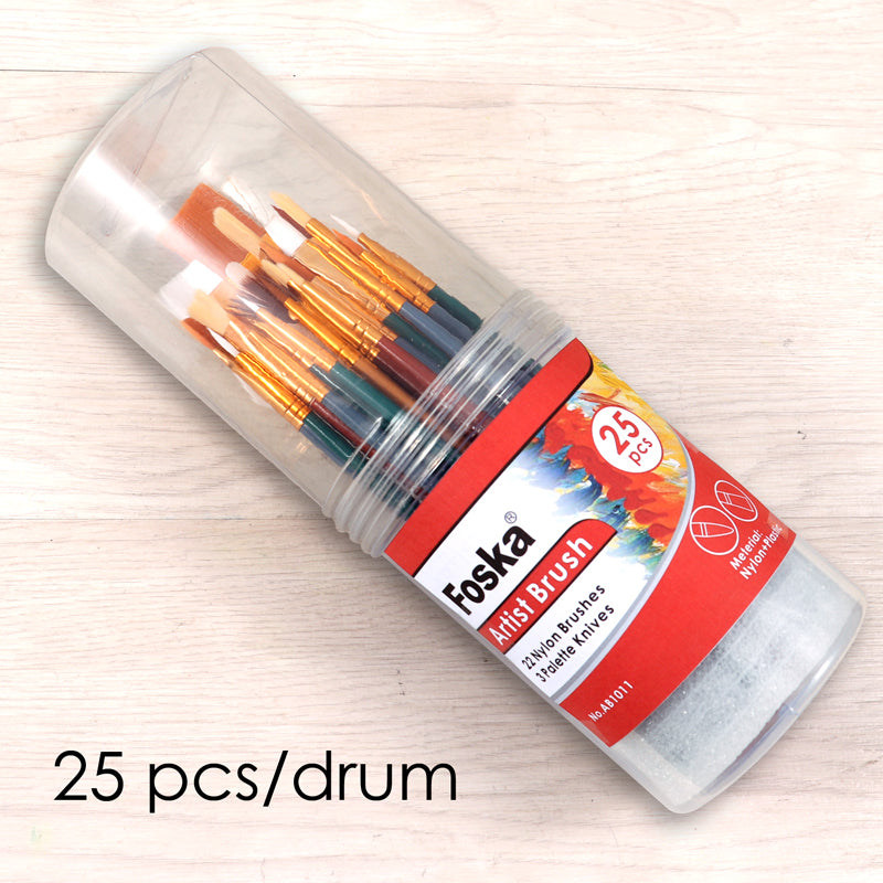 Drum of 25 Assorted Artist Brush Set