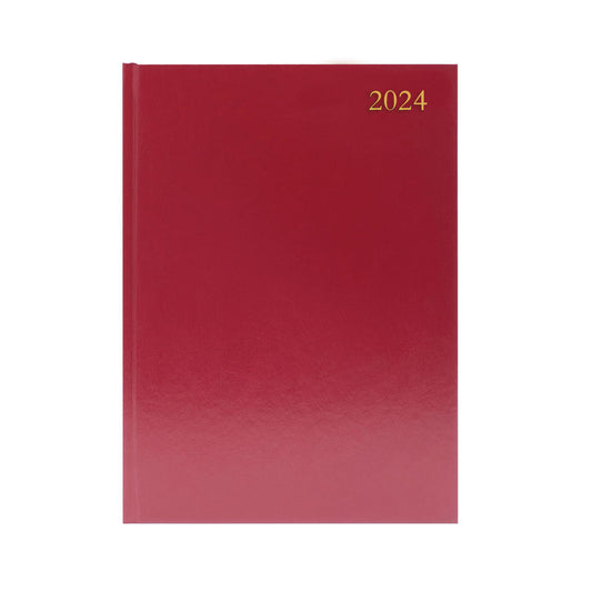 2024 A4 2 Pages Per Day Burgundy Desk Diary