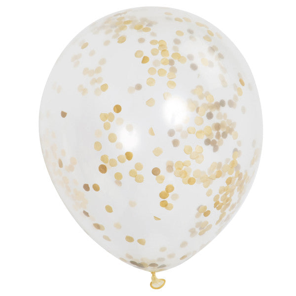 Pack of 6 Clear Latex Balloons with Gold Confetti 12"