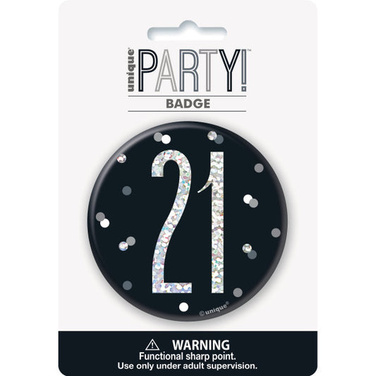 Glitz Black 21st Birthday Badge