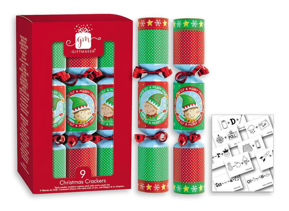 Pack of 9 Festive Elves 8" Christmas Crackers