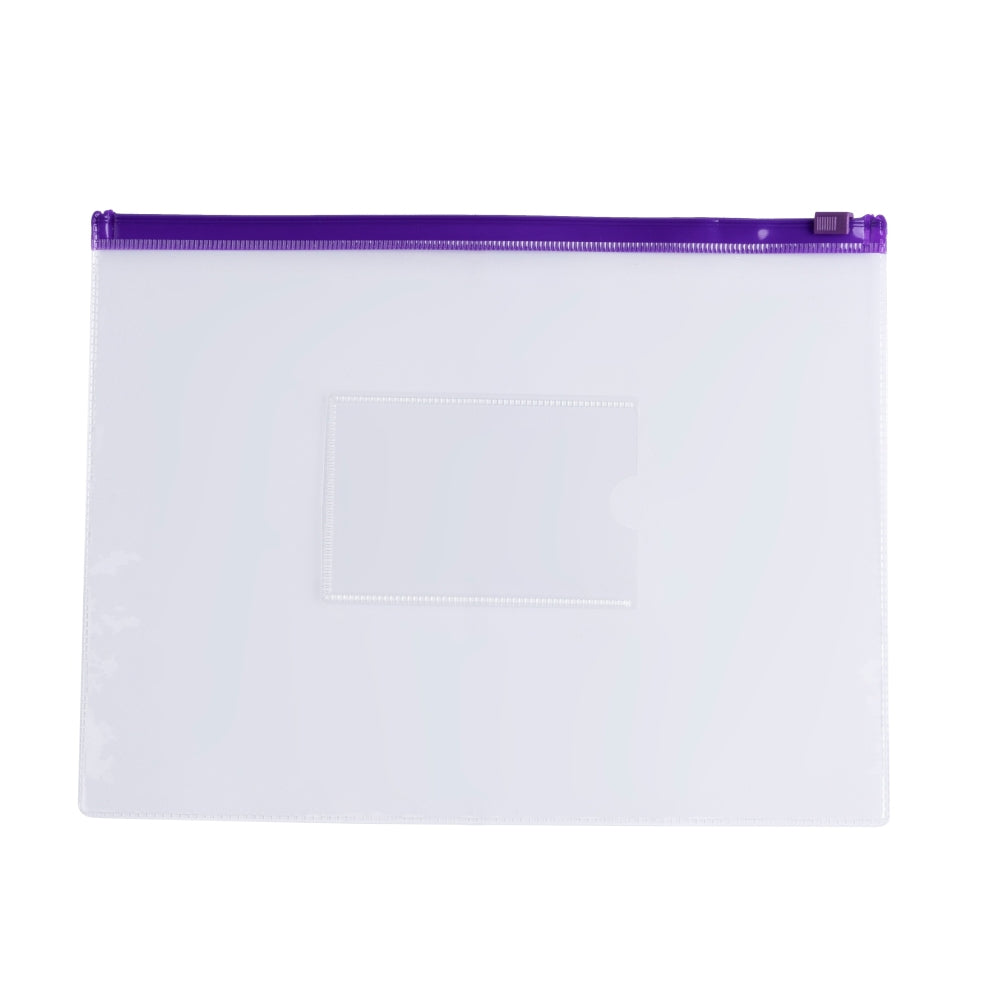 Pack of 12 A5 Clear Zippy Bags with Purple Zip