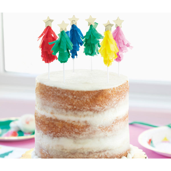 Pack of 6 Vibrant Christmas Tree Shaped Cake Toppers