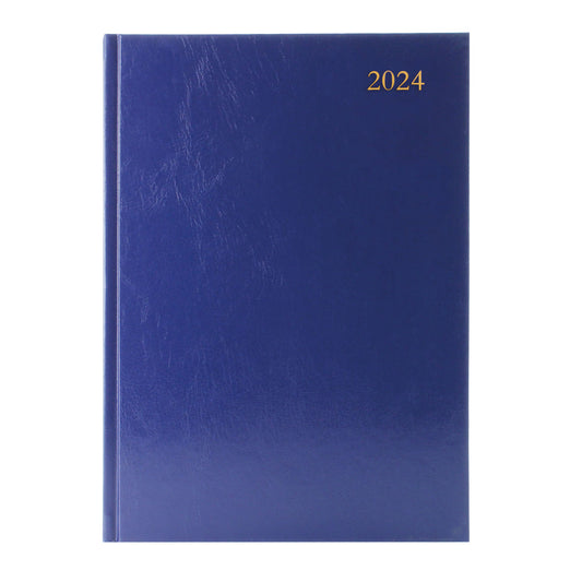 2024 A4 2 Pages Per Day Blue Desk Diary