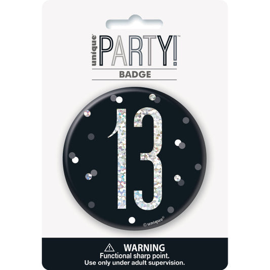 Glitz Black 13th Birthday Badge