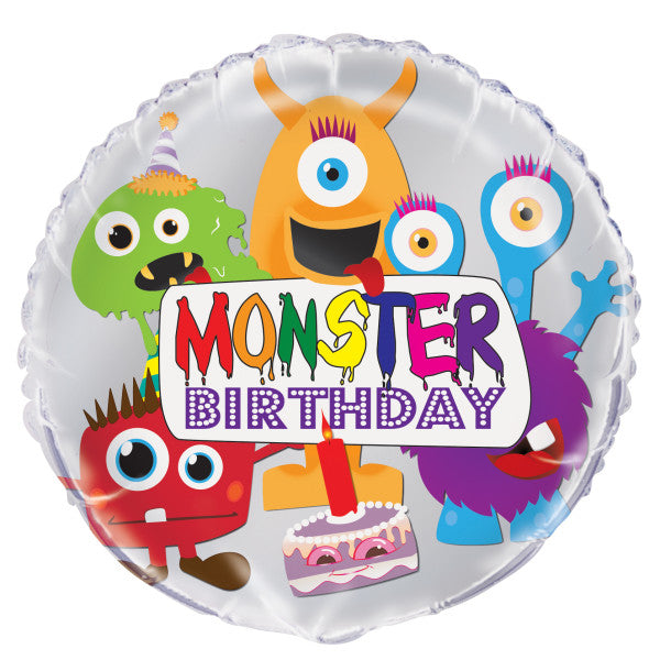 Monster Birthday Round Foil Balloon 18"