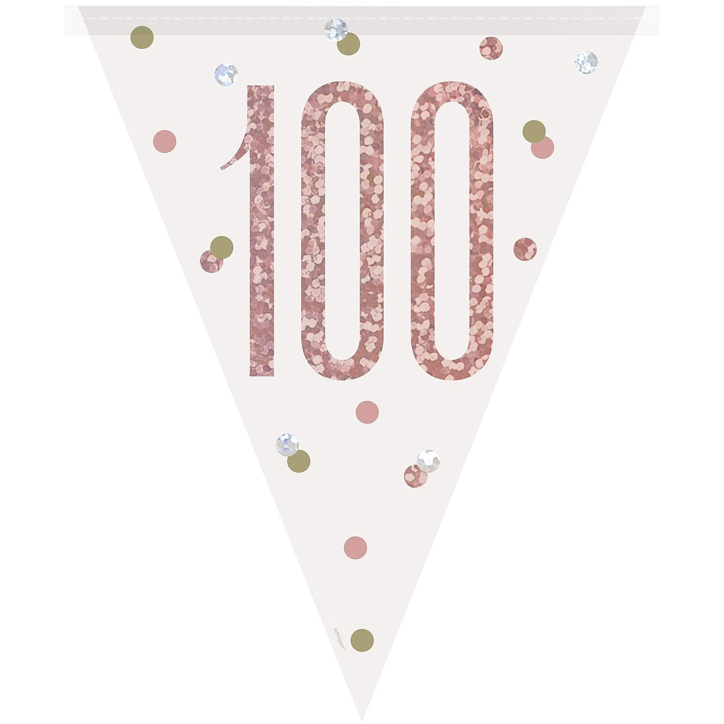 9ft Birthday Rose Gold Glitz Number 100 Prism Pennant Banner